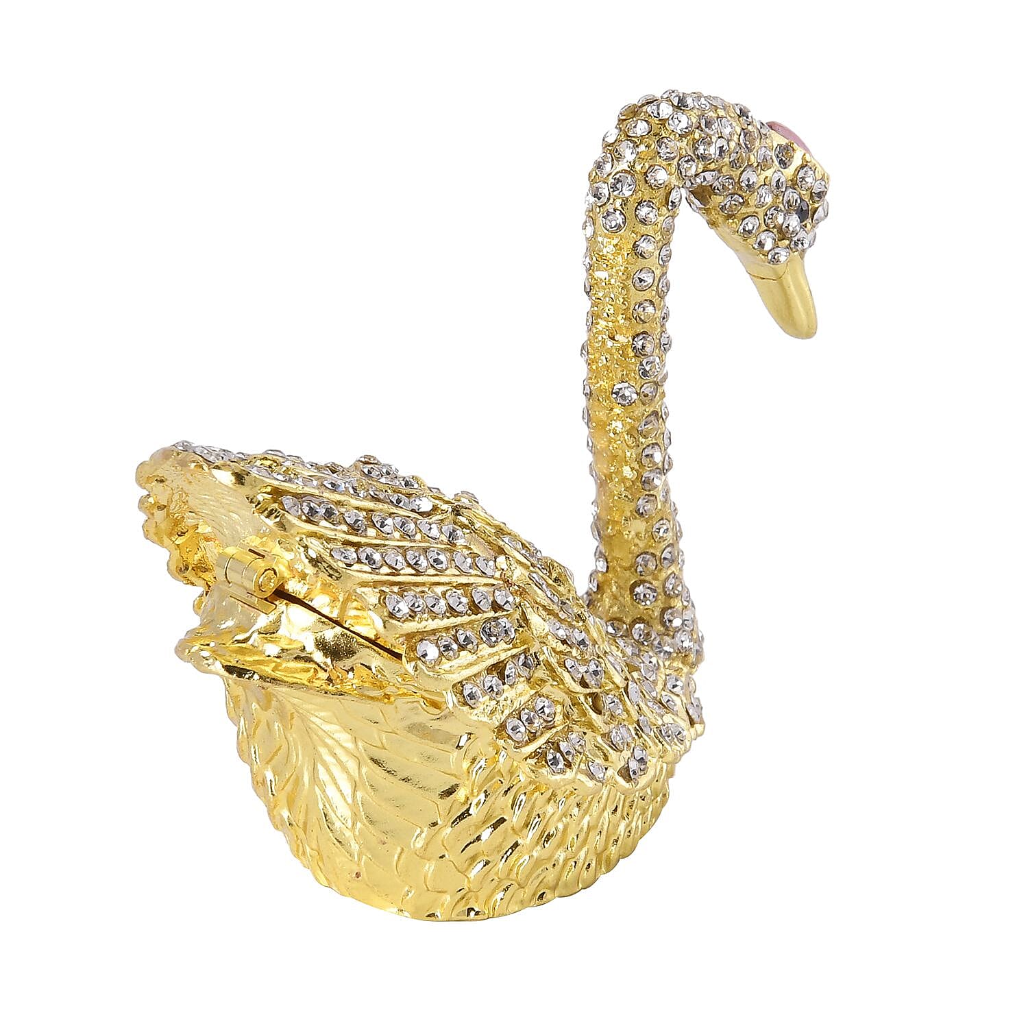 Swan Crystal Studded Trinket Jewellery Box - Gold