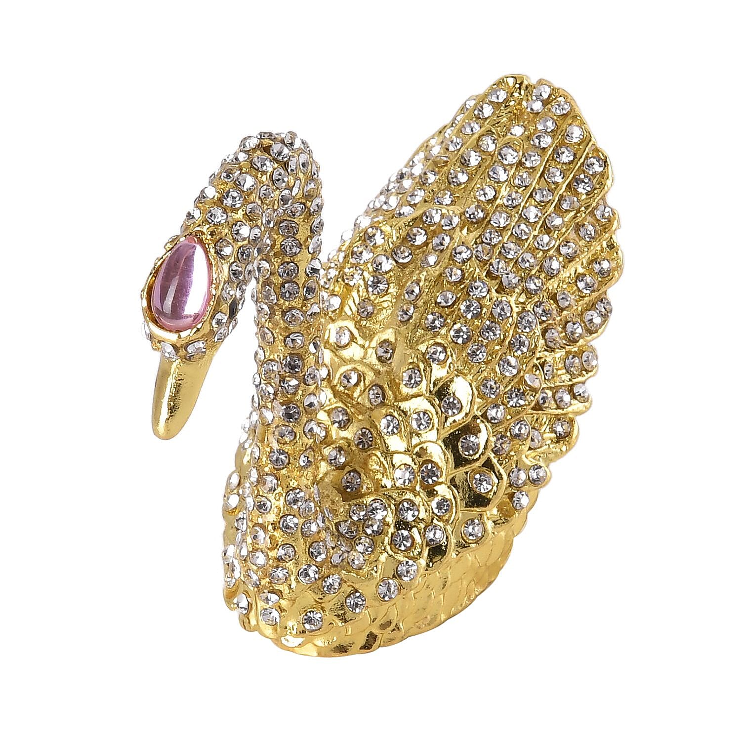 Swan Crystal Studded Trinket Jewellery Box - Gold
