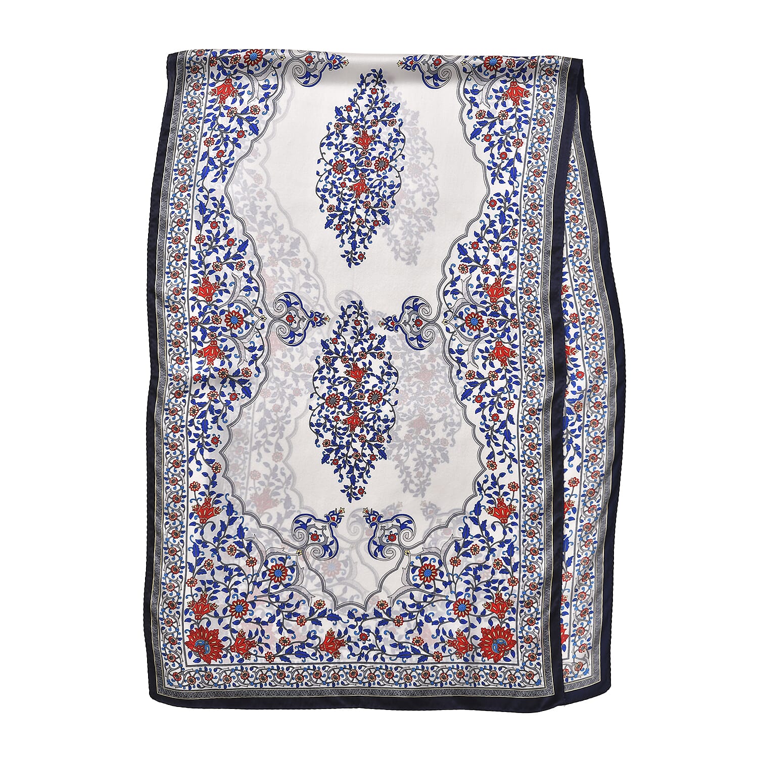 LA MAREY 100% Silk Floral Pattern Scarf (Size 171x53 cm) - White - Red