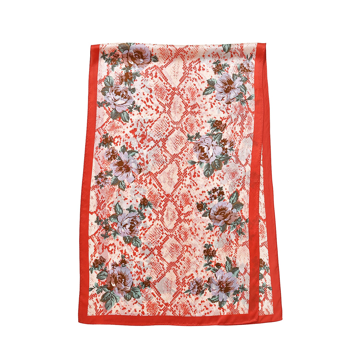 LA MAREY 100% Silk Floral Pattern Scarf (Size 171x53 cm) - Red - Blue