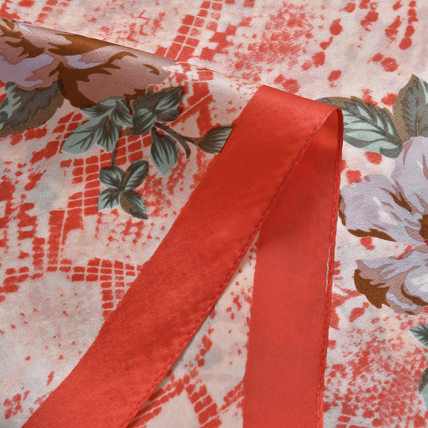 LA MAREY 100% Silk Floral Pattern Scarf (Size 171x53 cm) - Red - Blue