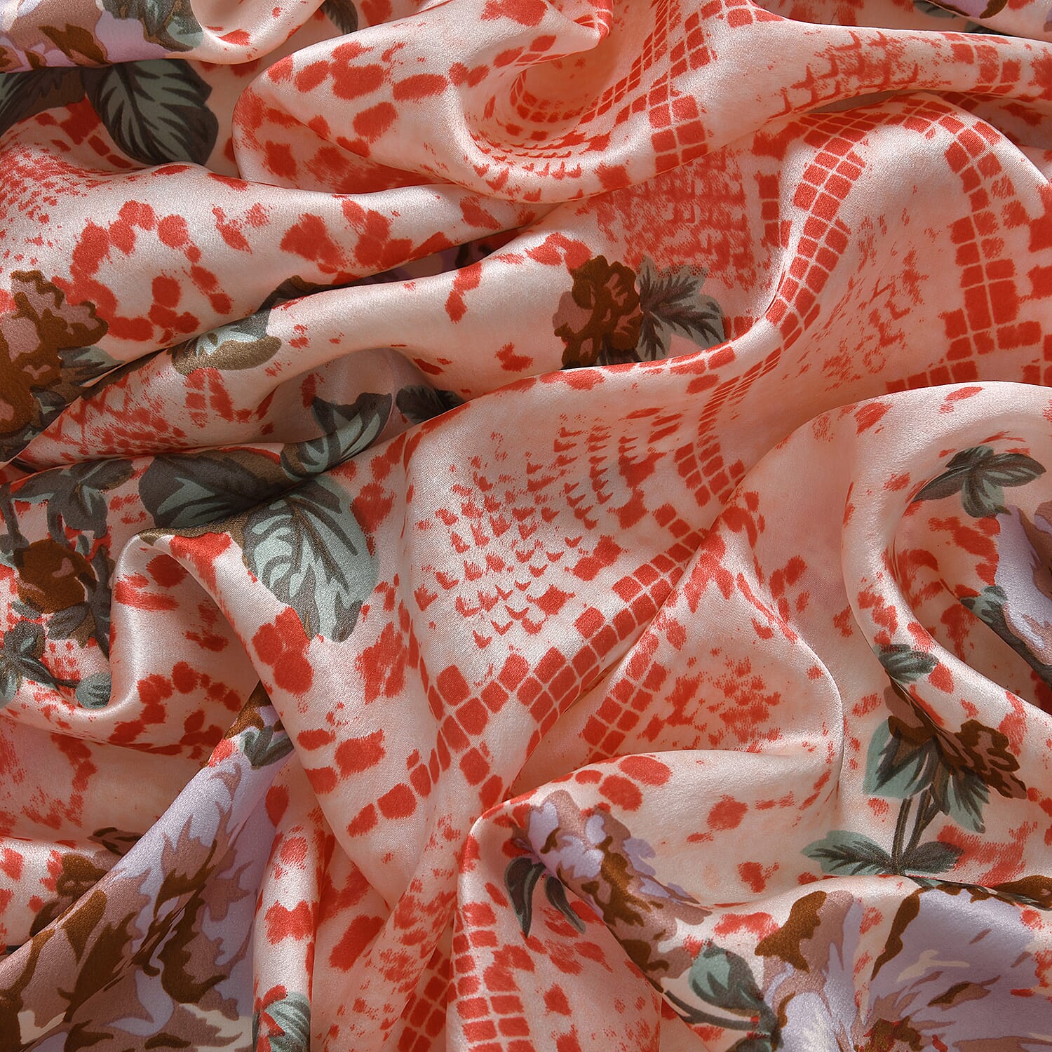 LA MAREY 100% Silk Floral Pattern Scarf (Size 171x53 cm) - Red - Blue