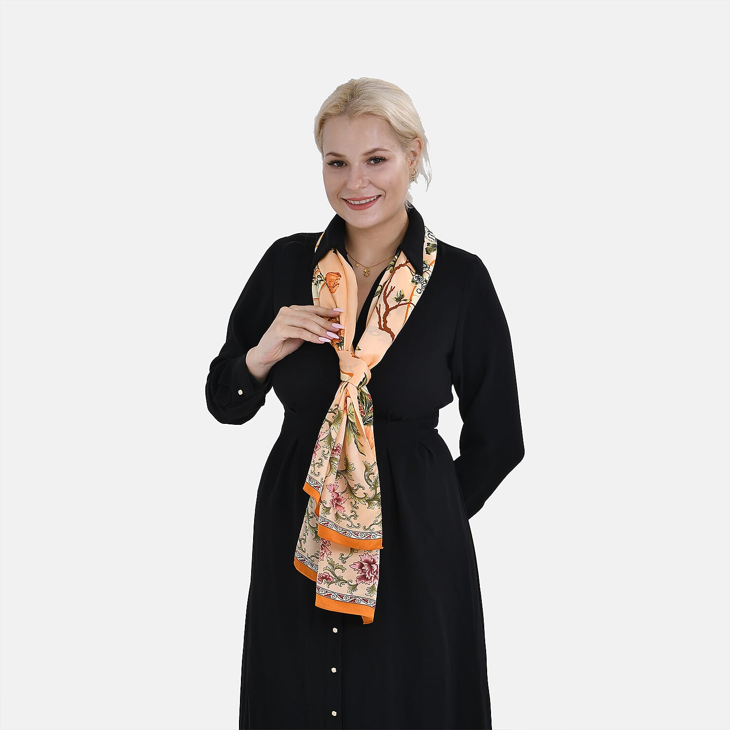 LA MAREY 100% Silk Floral Pattern Scarf (Size 170x53 cm) - Red - Pink