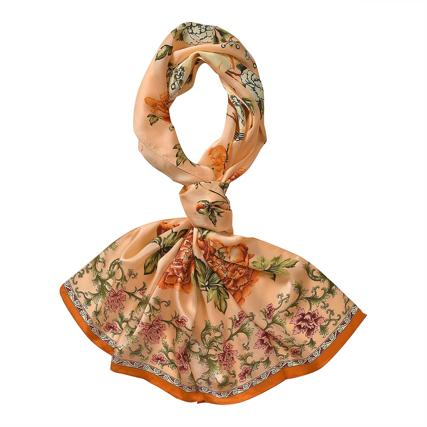 LA MAREY 100% Silk Floral Pattern Scarf (Size 170x53 cm) - Red - Pink