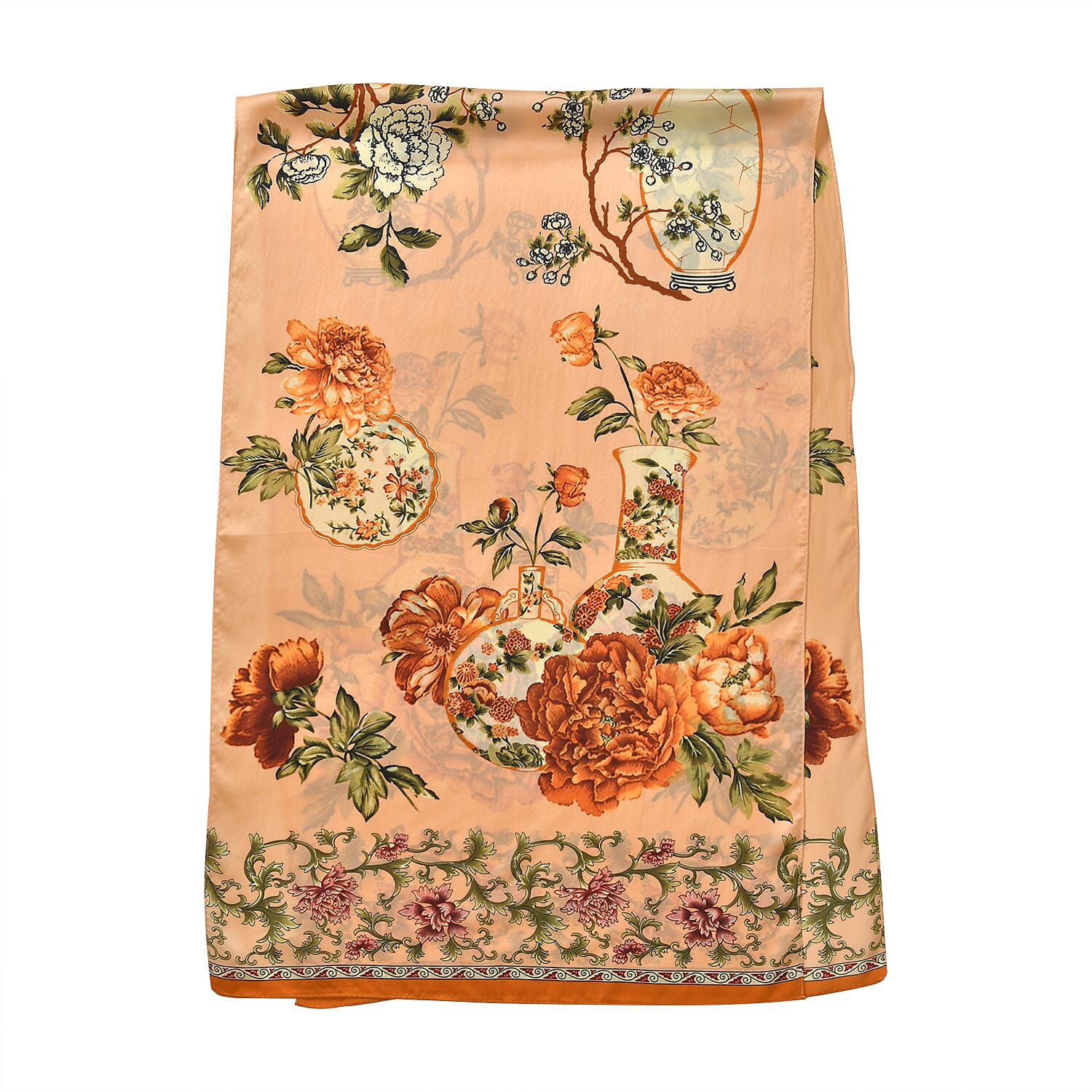 LA MAREY 100% Silk Floral Pattern Scarf (Size 170x53 cm) - Red - Pink