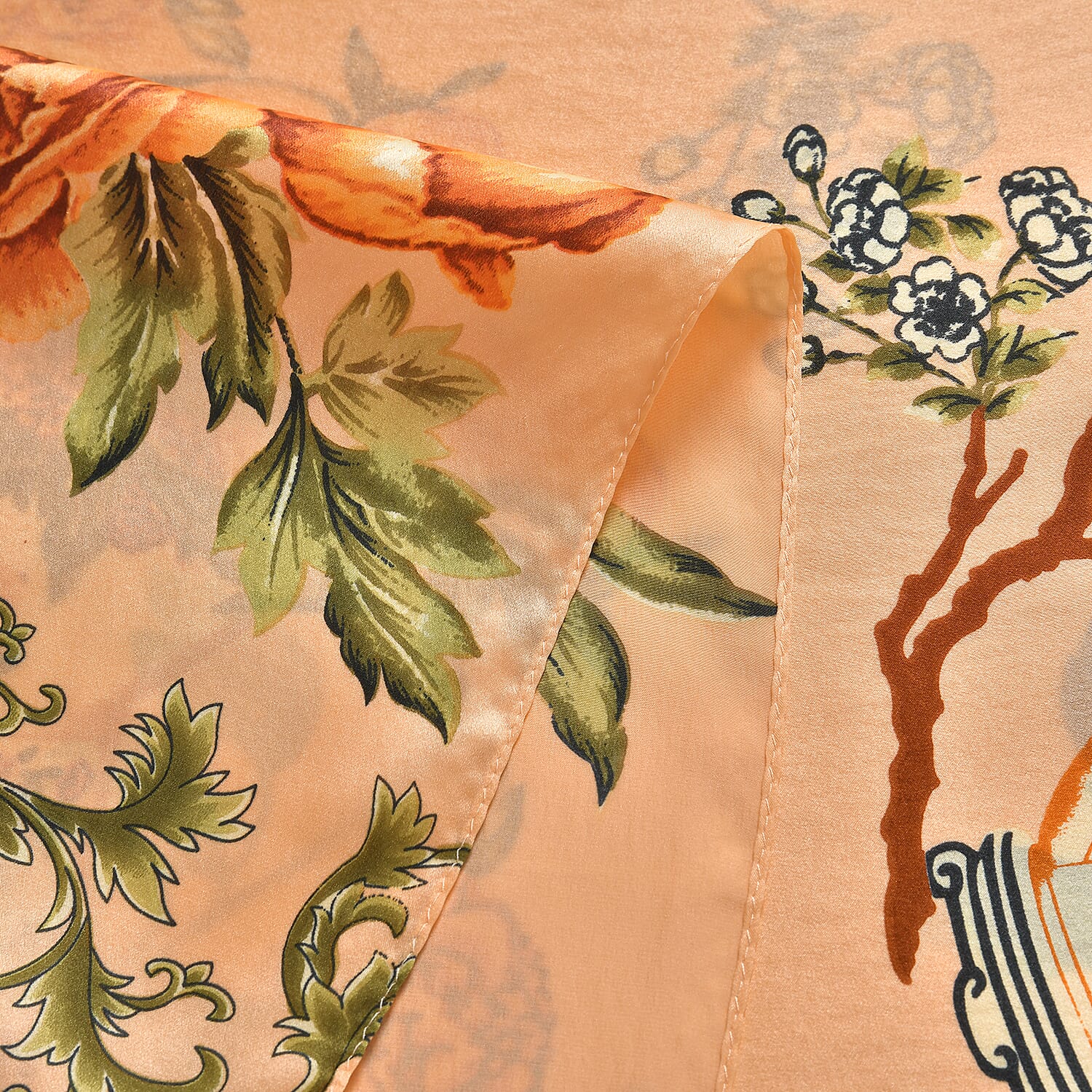 LA MAREY 100% Silk Floral Pattern Scarf (Size 170x53 cm) - Red - Pink