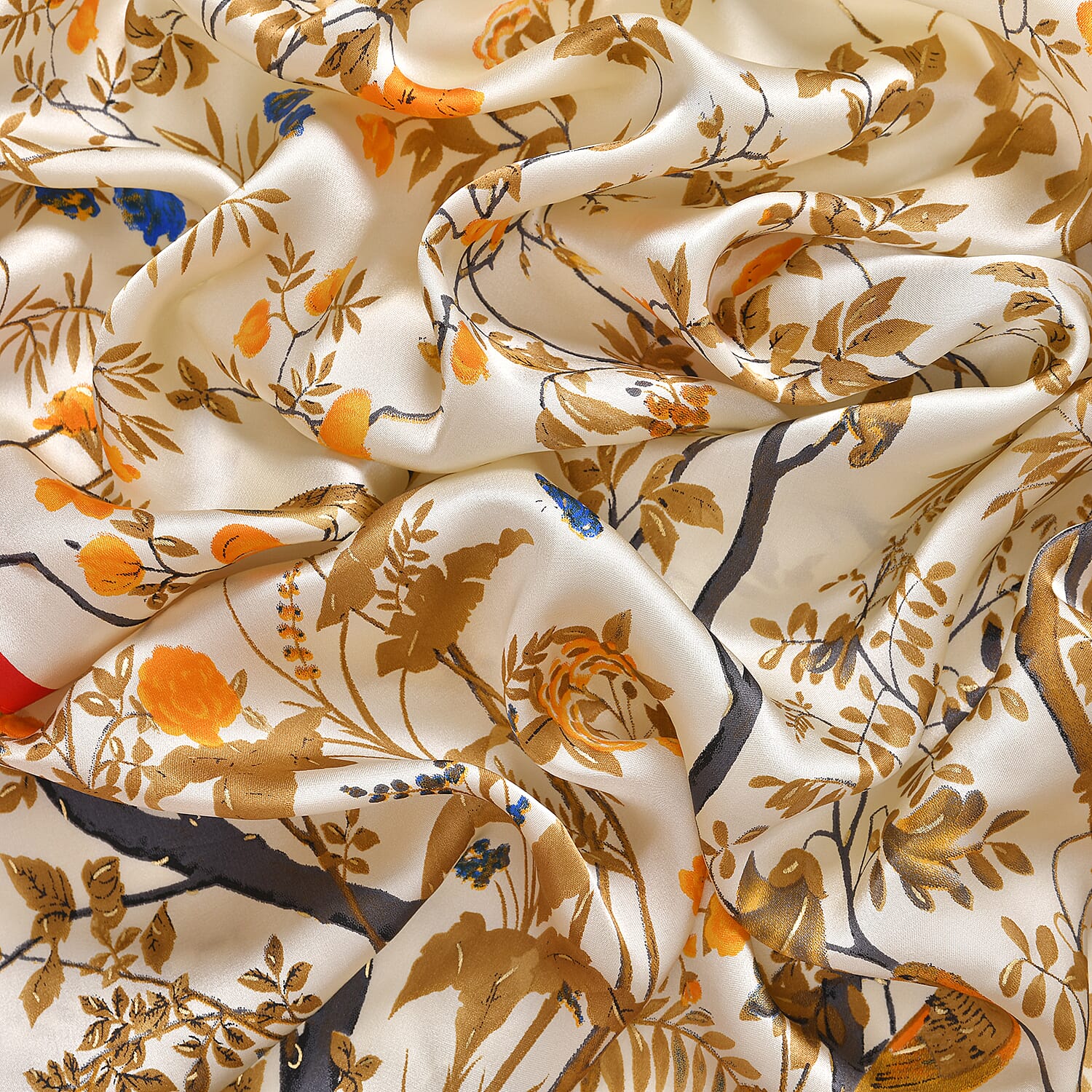 LA MAREY 100% Silk Floral Pattern Scarf (Size 178x53 cm) - White - Yellow