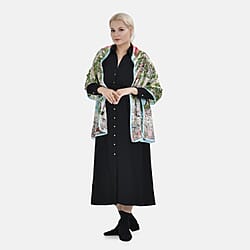 LA MAREY 100% Silk Floral Pattern Scarf (Size 178x53 cm) - Pink & Green