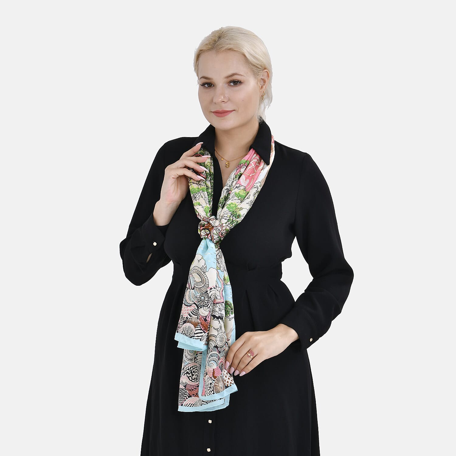 LA MAREY 100% Silk Floral Pattern Scarf (Size 178x53 cm) - Pink & Green