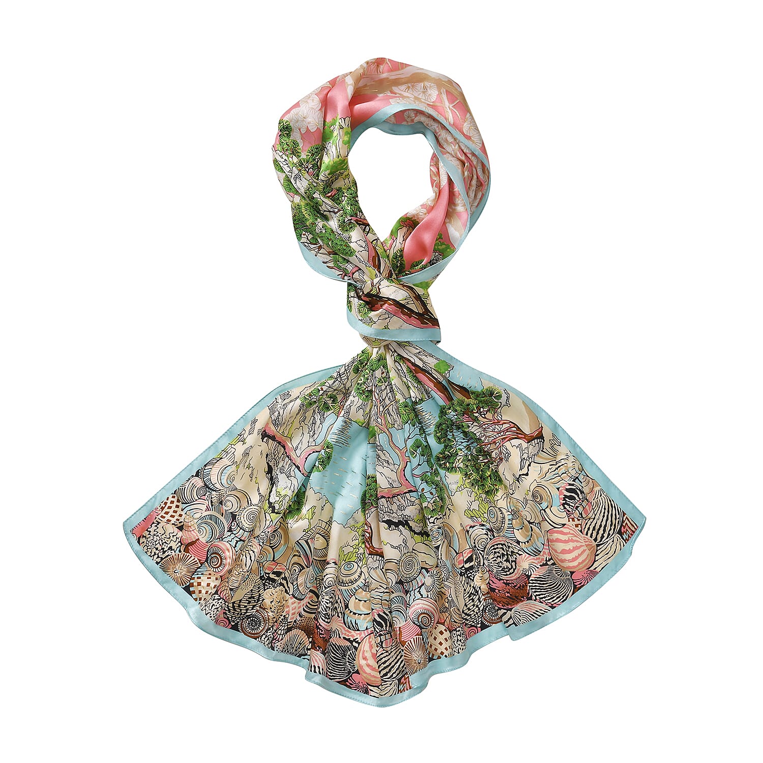 LA MAREY 100% Silk Floral Pattern Scarf (Size 178x53 cm) - Pink & Green