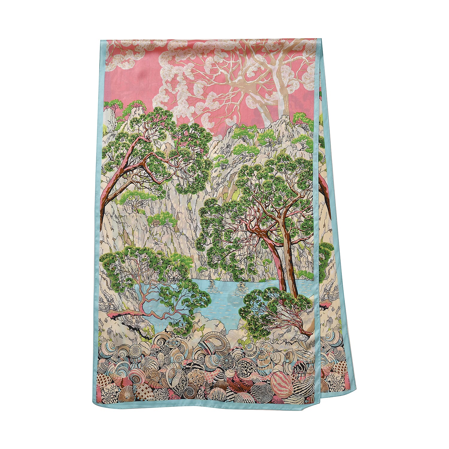 LA MAREY 100% Silk Floral Pattern Scarf (Size 178x53 cm) - Pink & Green