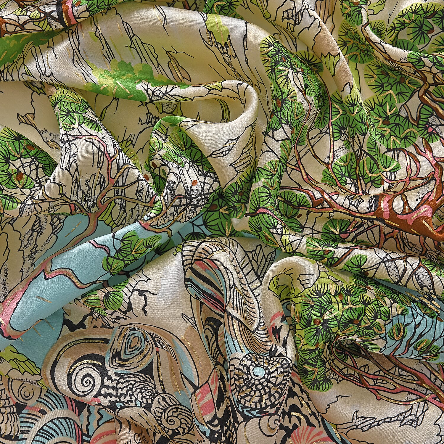 LA MAREY 100% Silk Floral Pattern Scarf (Size 178x53 cm) - Pink & Green