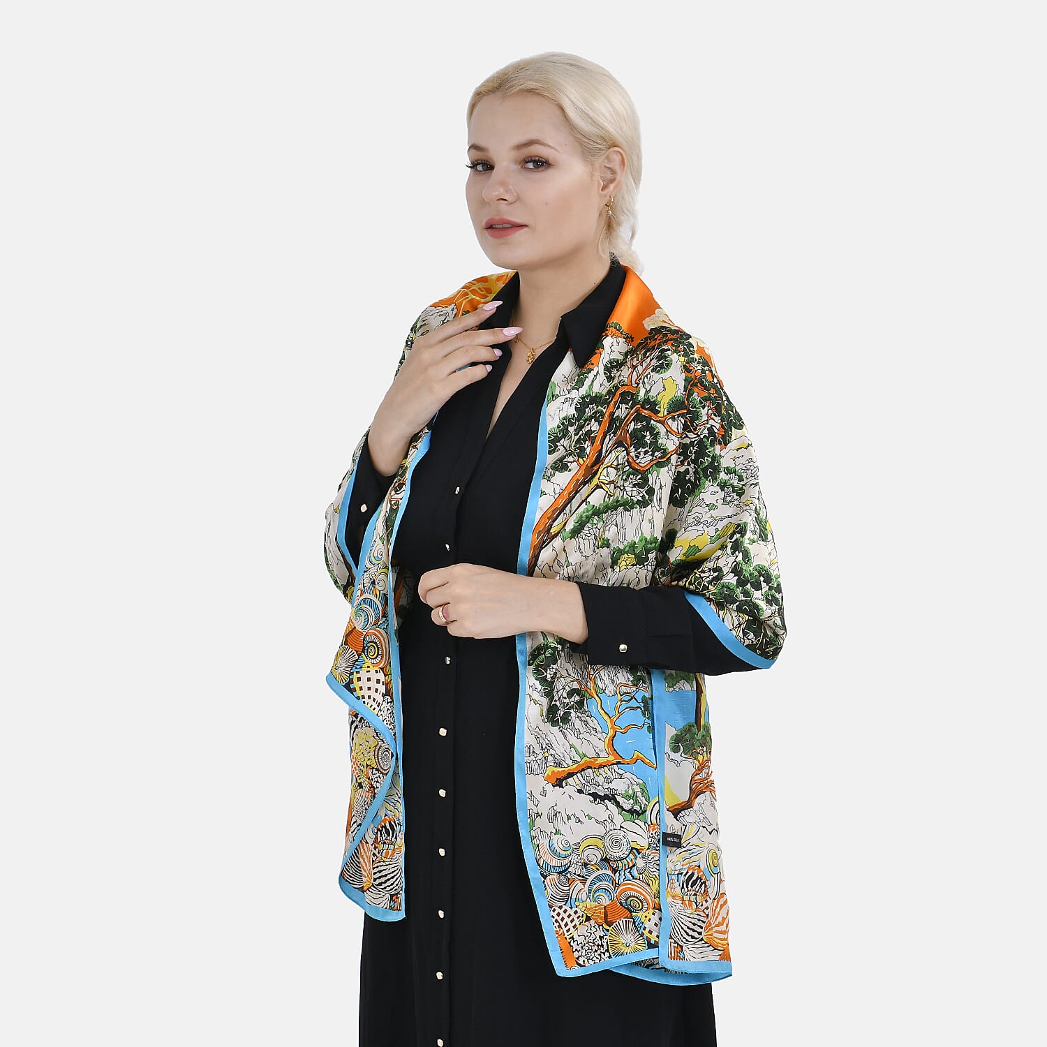 La Marey 100% Silk Floral Scarf (Size 170x52 cm) - Red & Yellow