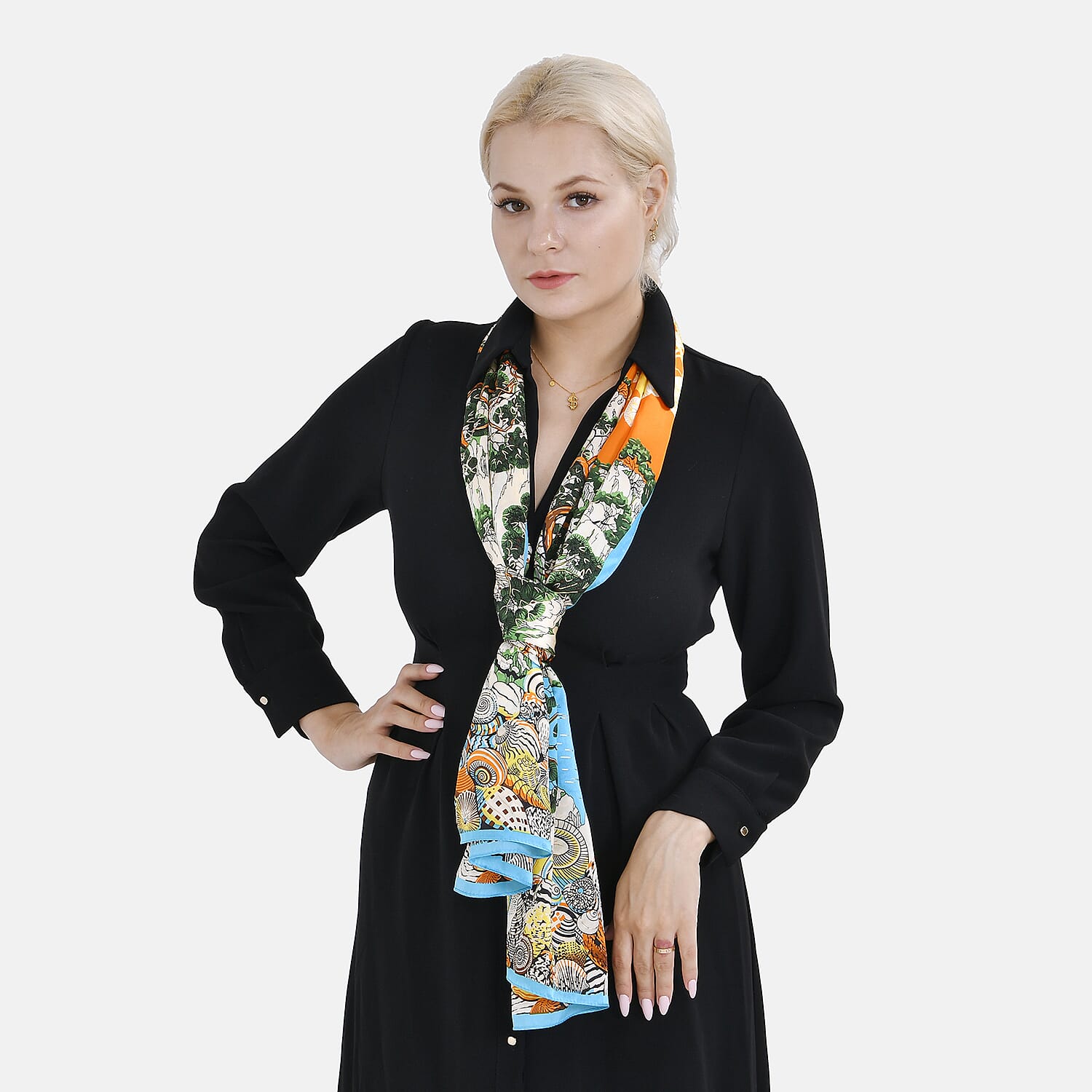 La Marey 100% Silk Floral Scarf (Size 170x52 cm) - Red & Yellow