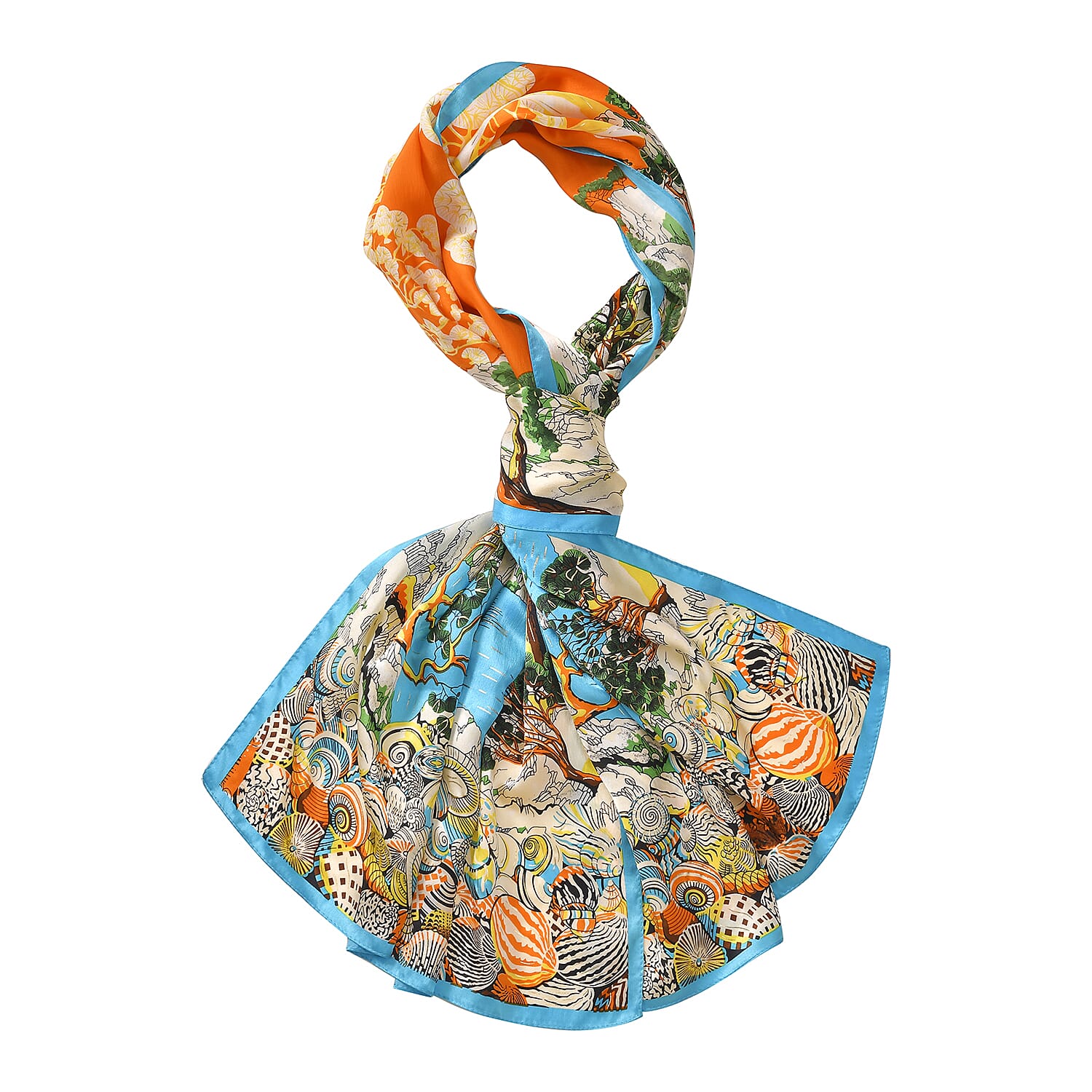 La Marey 100% Silk Floral Scarf (Size 170x52 cm) - Red & Yellow