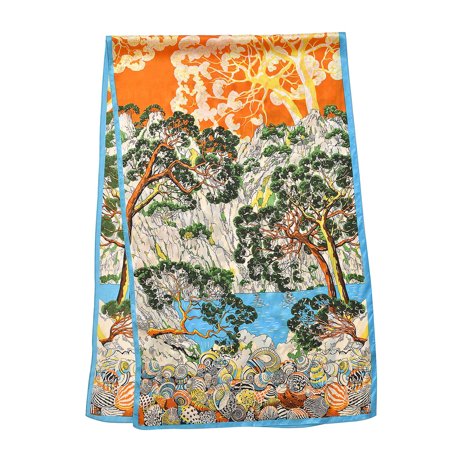 La Marey 100% Silk Floral Scarf (Size 170x52 cm) - Red & Yellow