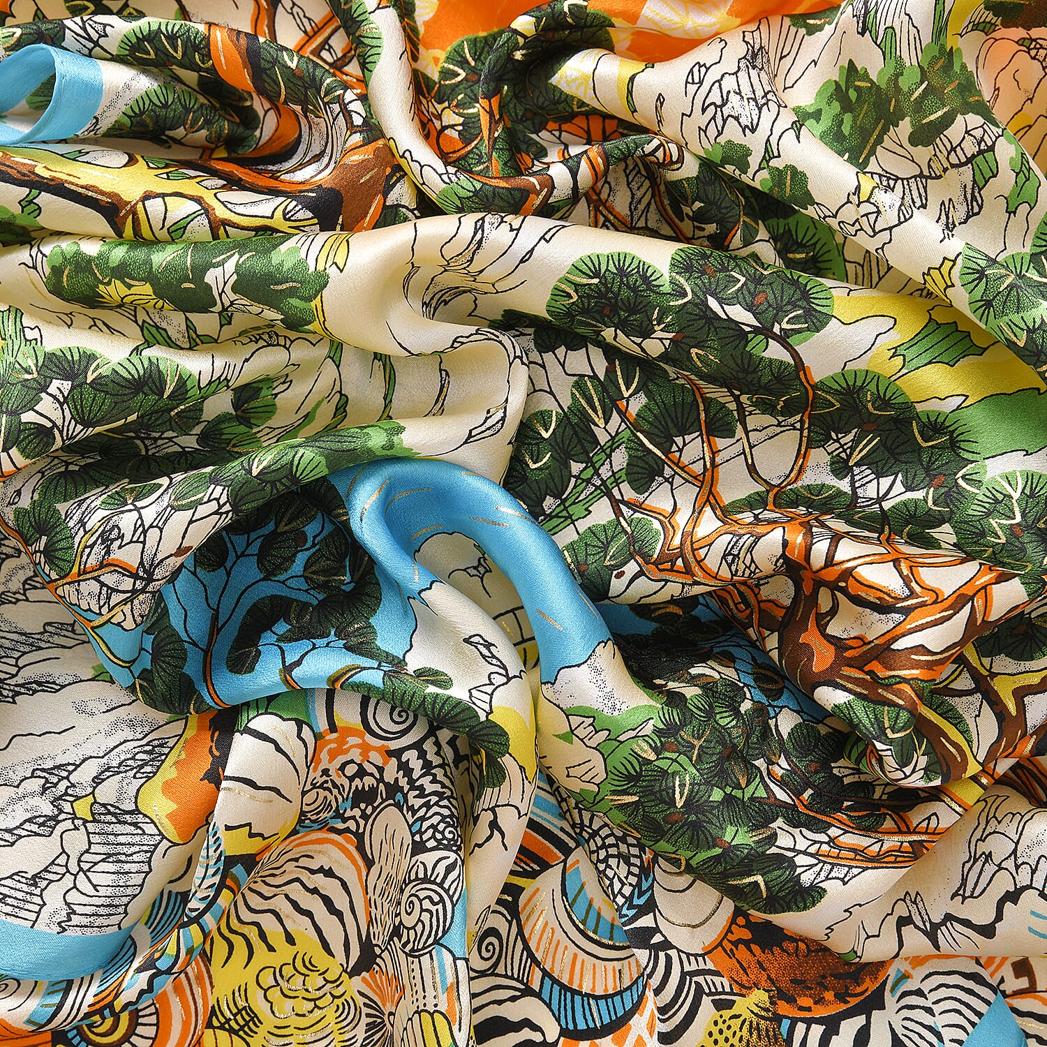 La Marey 100% Silk Floral Scarf (Size 170x52 cm) - Red & Yellow