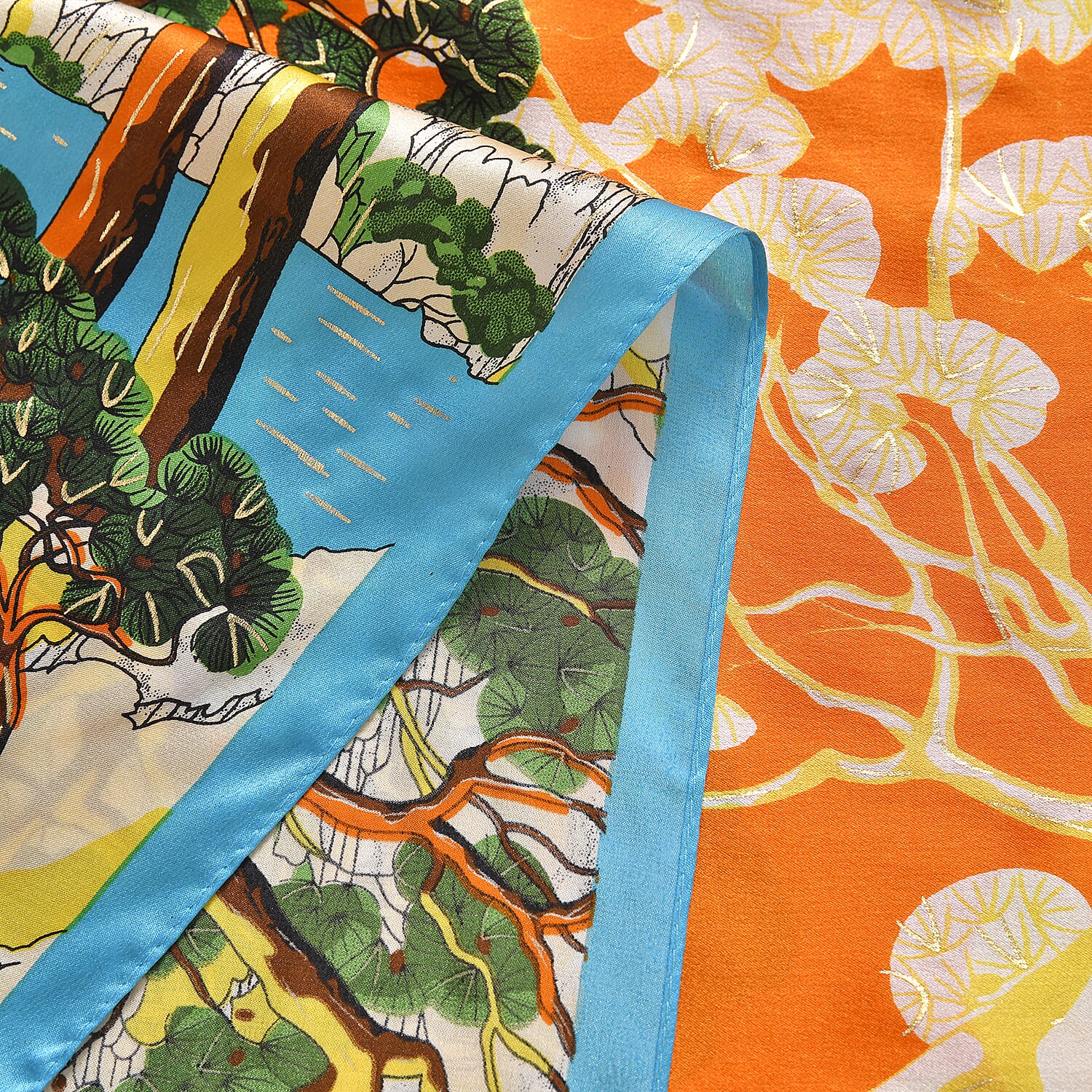 La Marey 100% Silk Floral Scarf (Size 170x52 cm) - Red & Yellow