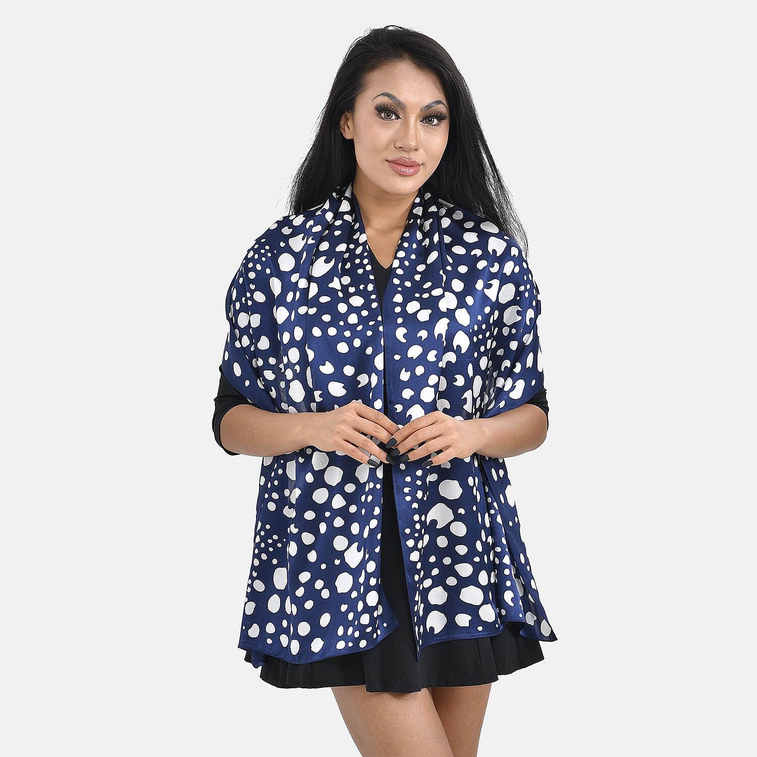 LA MAREY 100% Silk Scarf (Size 170x53cm) - Blue - White