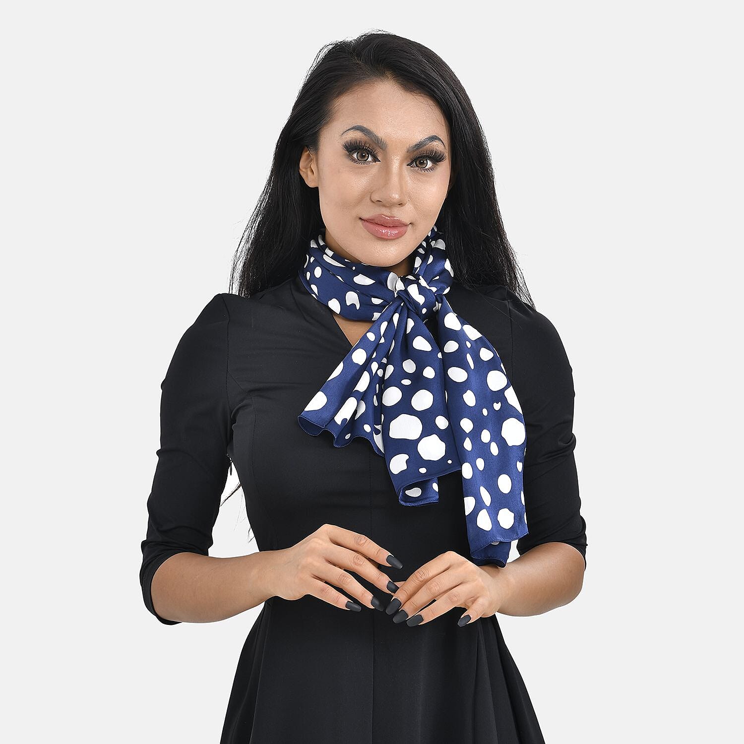 LA MAREY 100% Silk Scarf (Size 170x53cm) - Blue - White