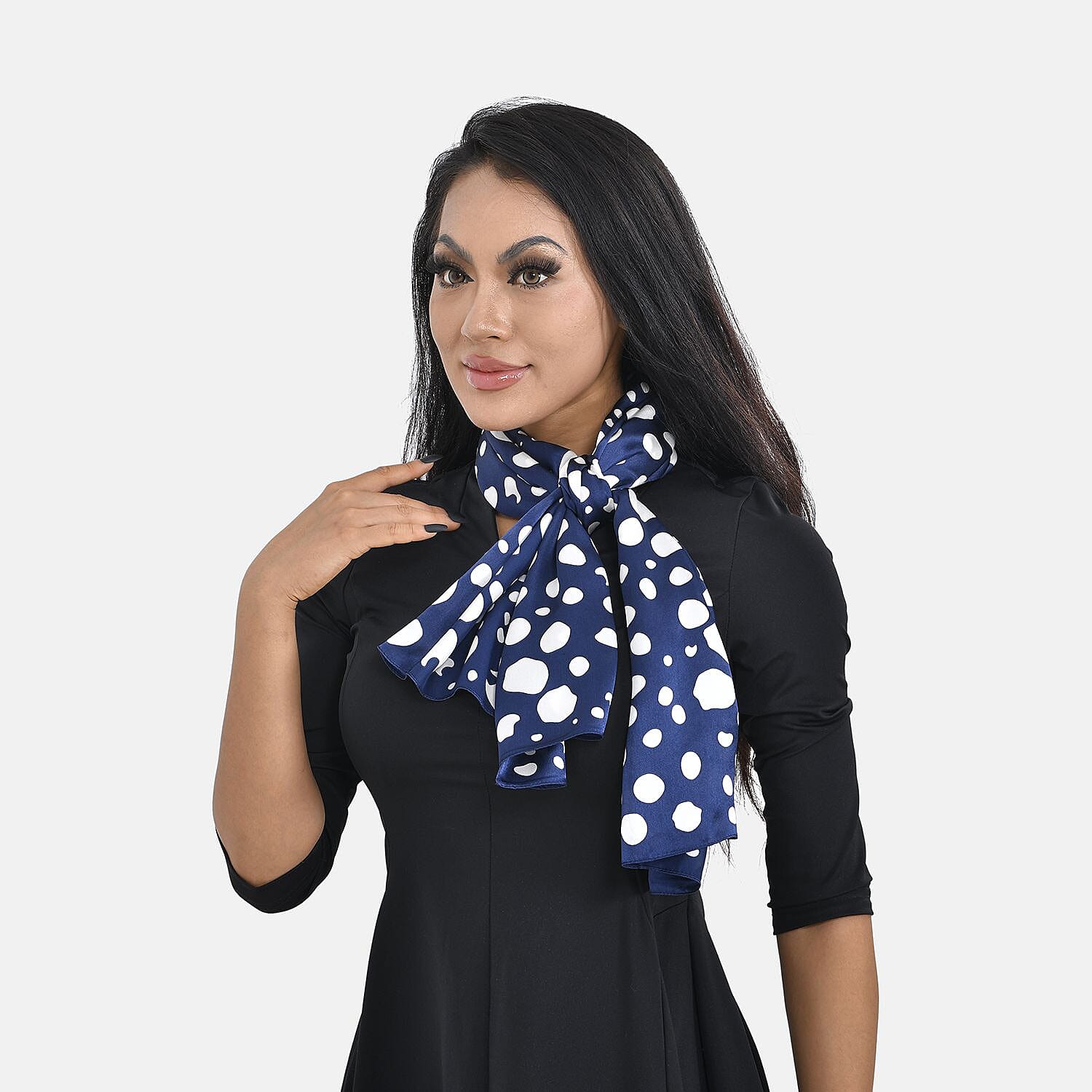 LA MAREY 100% Silk Scarf (Size 170x53cm) - Blue - White