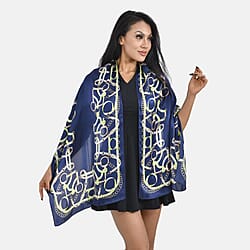 La Marey 100% Mulberry Silk Patterned Scarf (Size 170x52 cm) - Navy & Green