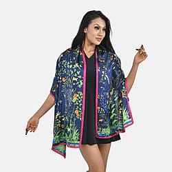 La Marey 100% Mulberry Silk Patterned Scarf (Size 170x52 cm) - Navy & Green