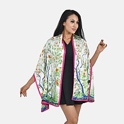 La Marey 100% Mulberry Silk Patterned Scarf (Size 170x52 cm) - Navy & Green