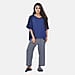 Tamsy 100% Viscose Short Sleeves Top with Check Printed Trousers (Size M, 12-14) - Dark Blue