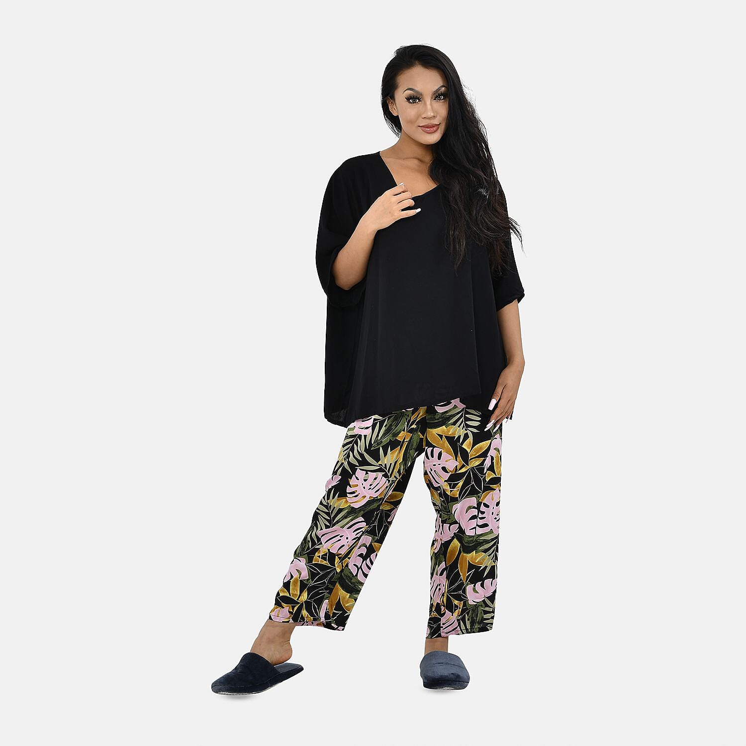 Tamsy 100% Viscose Loungewear Sets (Size M,12-14) - Black and Multi