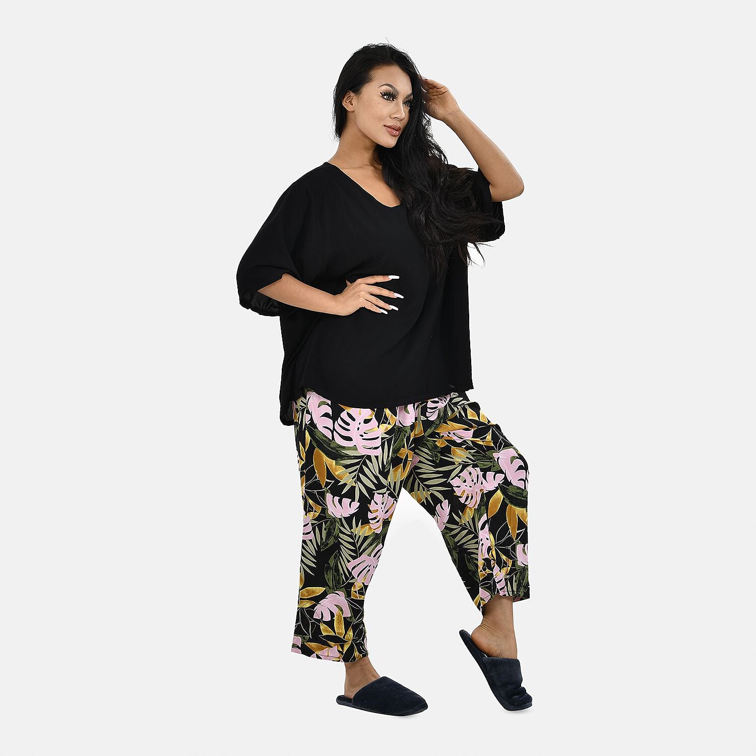 Tamsy 100% Viscose Loungewear Sets (Size M,12-14) - Black and Multi