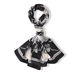 La Marey 100% Mulberry Silk Damask Pattern Scarf (Size 170x53 cm) - Black - White