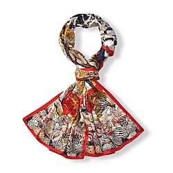 La Marey 100% Mulberry Silk Damask Pattern Scarf (Size 170x53 cm) - Black - White