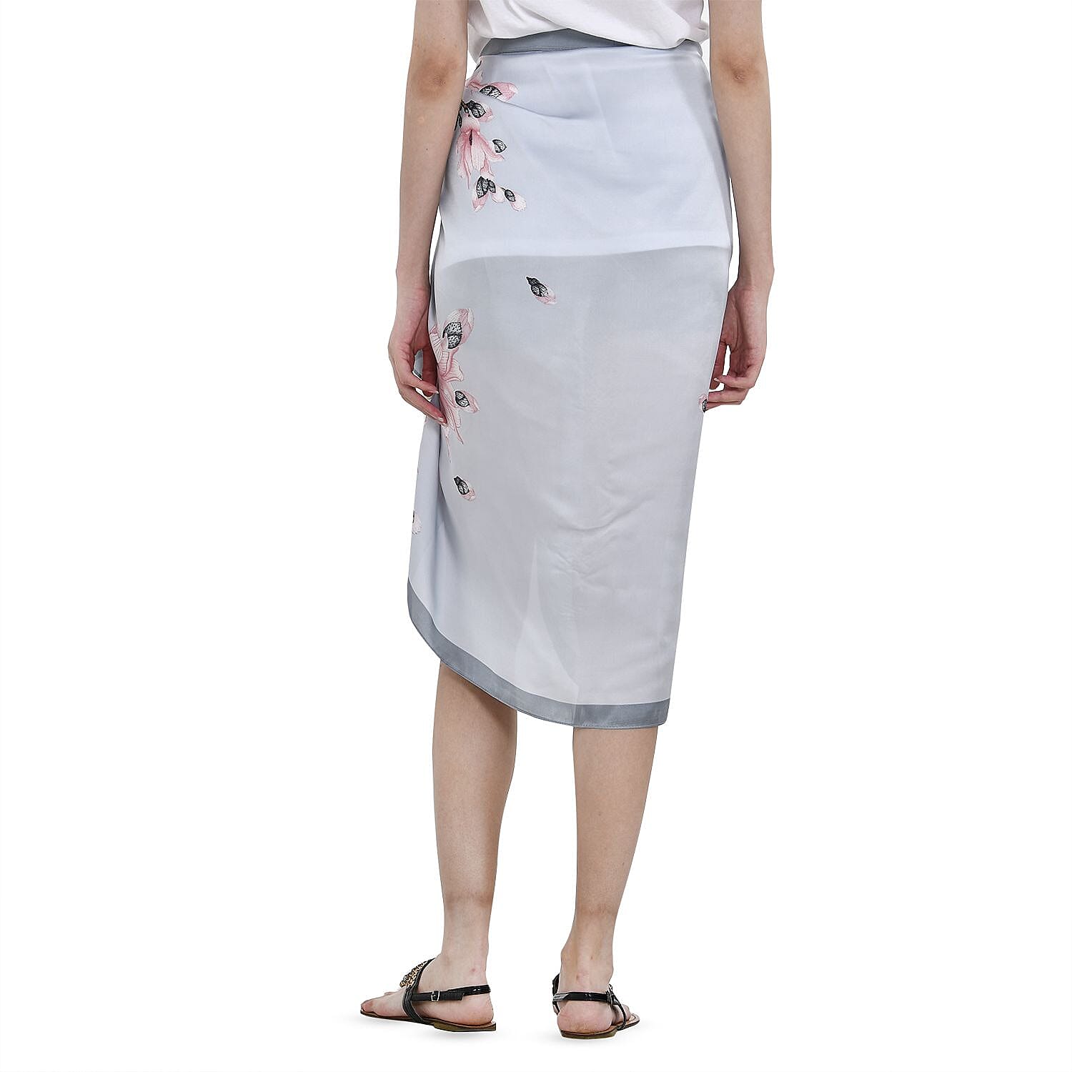 Super Soft Large Satin Floral Pattern Sarong-Scarf (Size 180x87 cm) - Pink - White