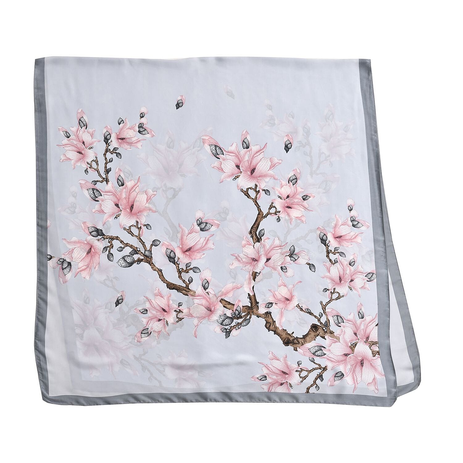 Super Soft Large Satin Floral Pattern Sarong-Scarf (Size 180x87 cm) - Pink - White