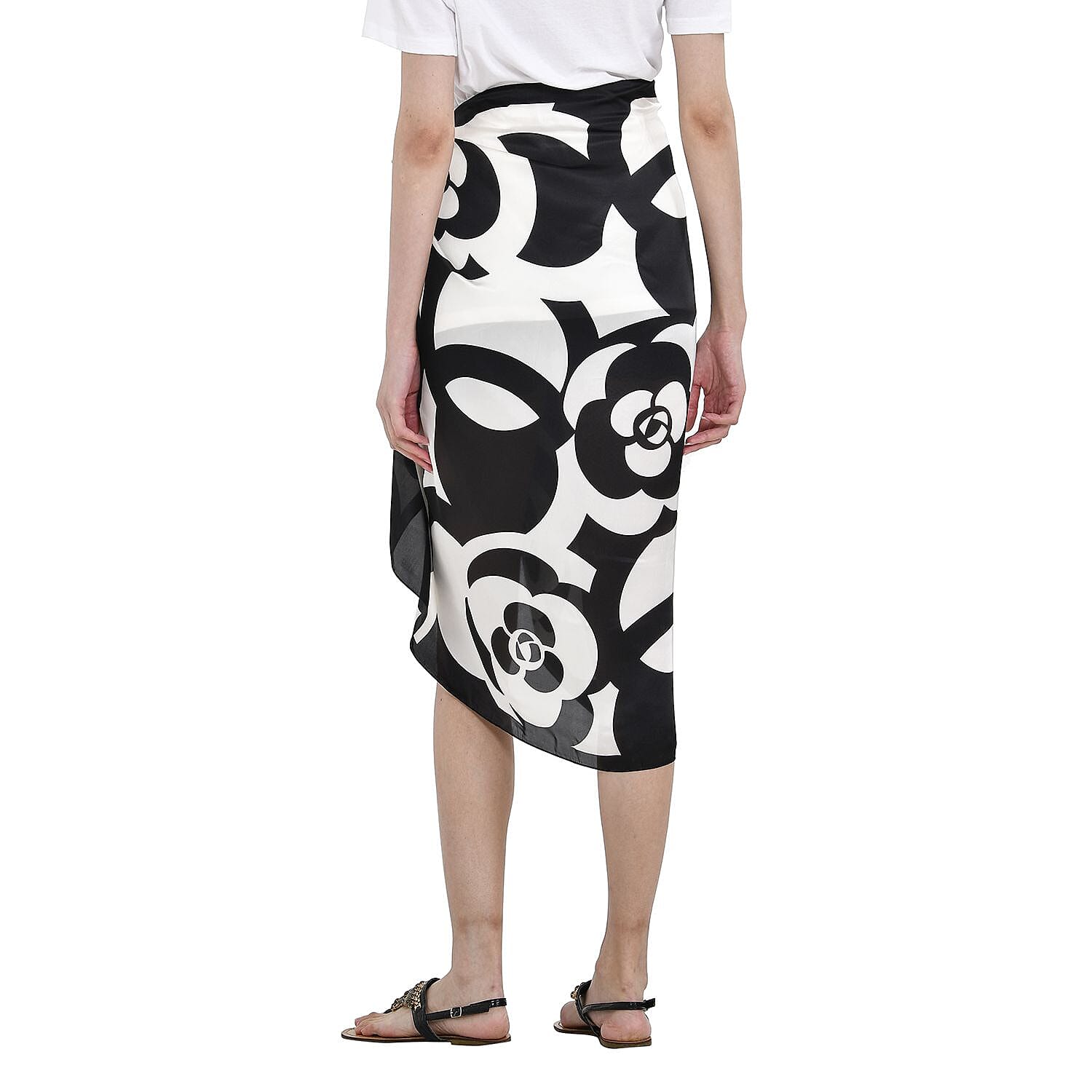 Super Soft Large Satin Irregular Pattern Sarong-Scarf (Size 180x87 cm) - Black & White