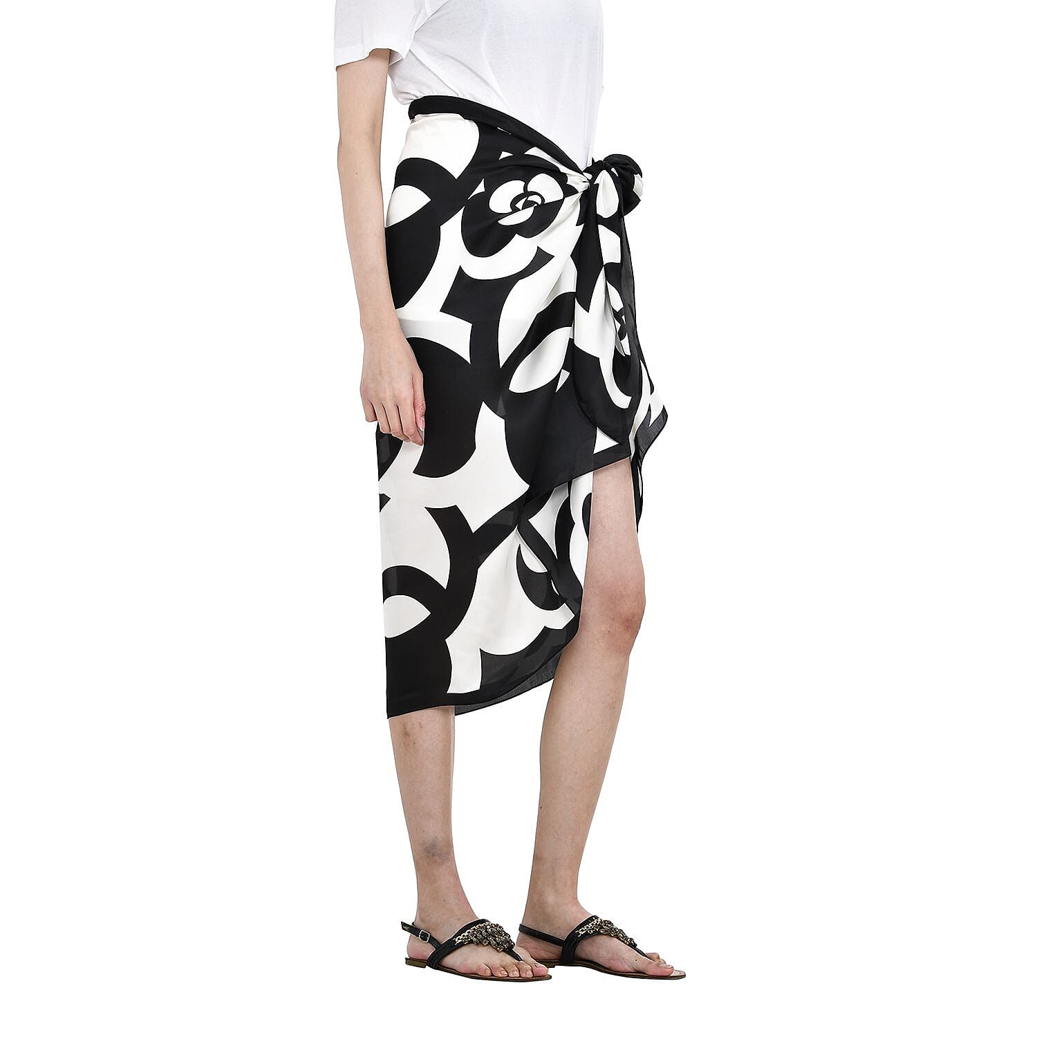 Super Soft Large Satin Irregular Pattern Sarong-Scarf (Size 180x87 cm) - Black & White