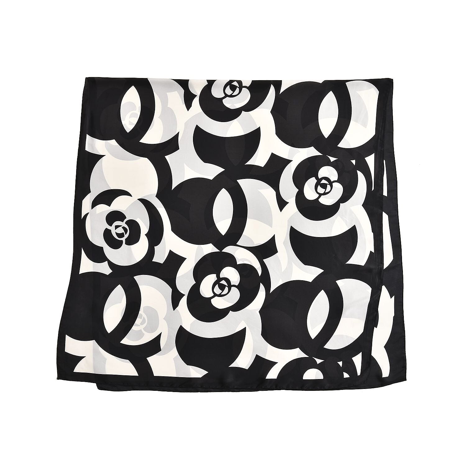 Super Soft Large Satin Irregular Pattern Sarong-Scarf (Size 180x87 cm) - Black & White