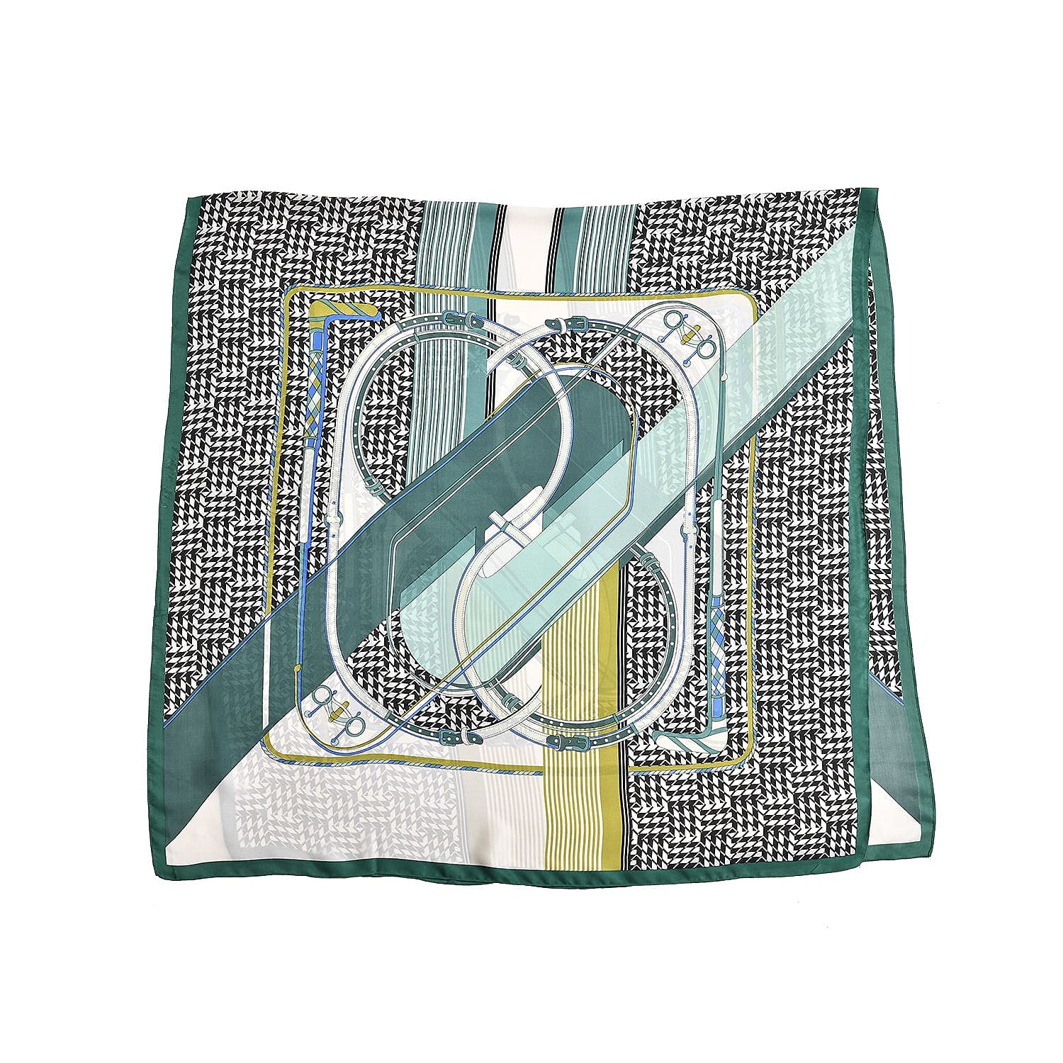 Super Soft Large Satin Italian Print Sarong-Scarf (Size 174x87 cm) - Black & Green