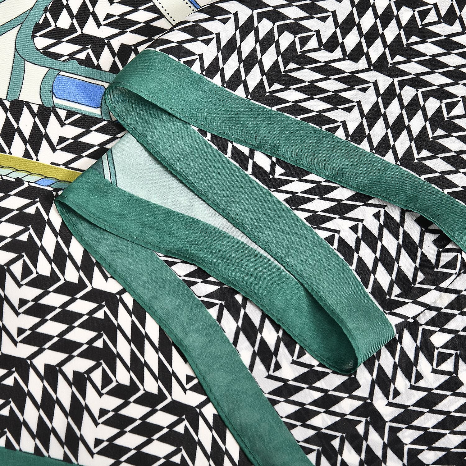 Super Soft Large Satin Italian Print Sarong-Scarf (Size 174x87 cm) - Black & Green