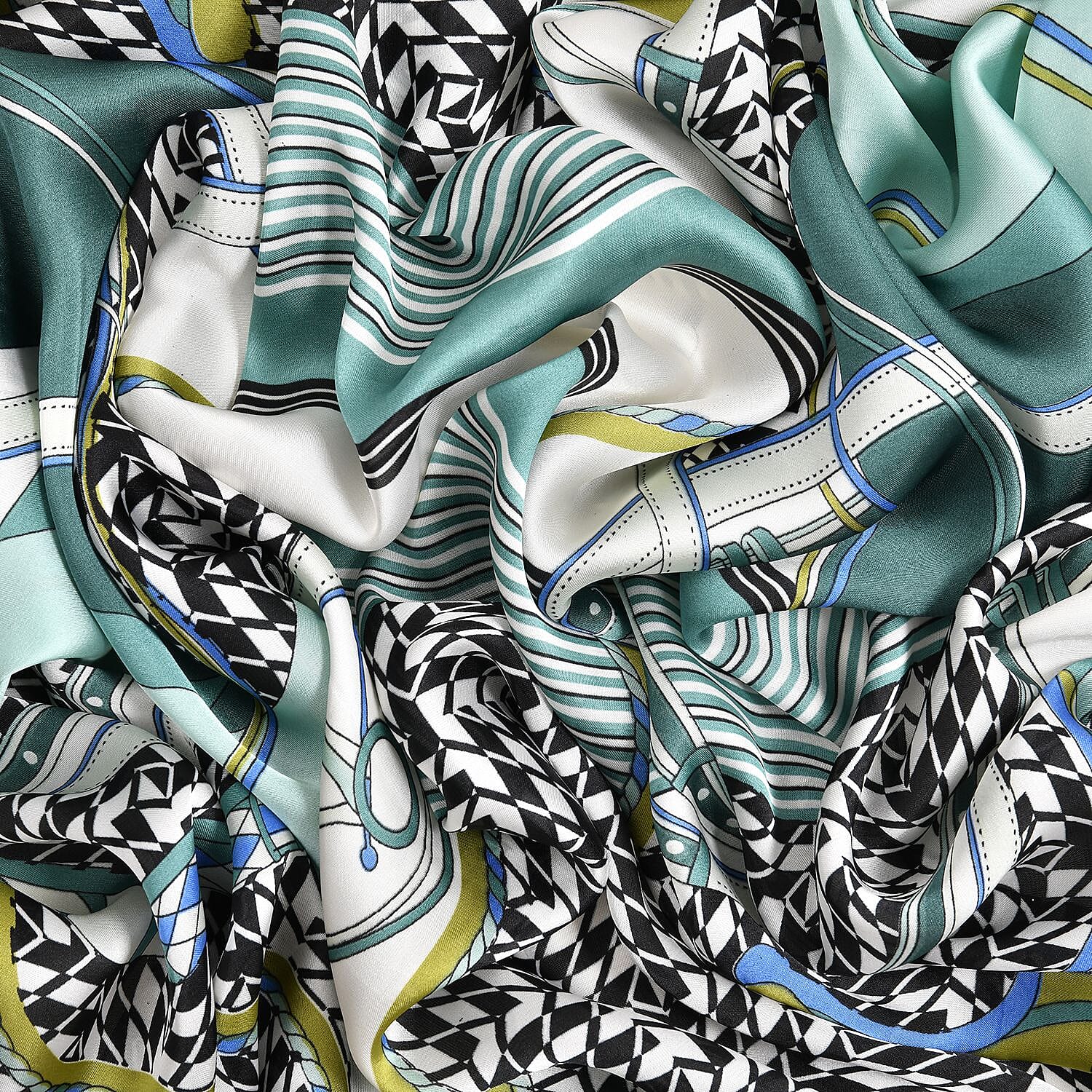 Super Soft Large Satin Italian Print Sarong-Scarf (Size 174x87 cm) - Black & Green