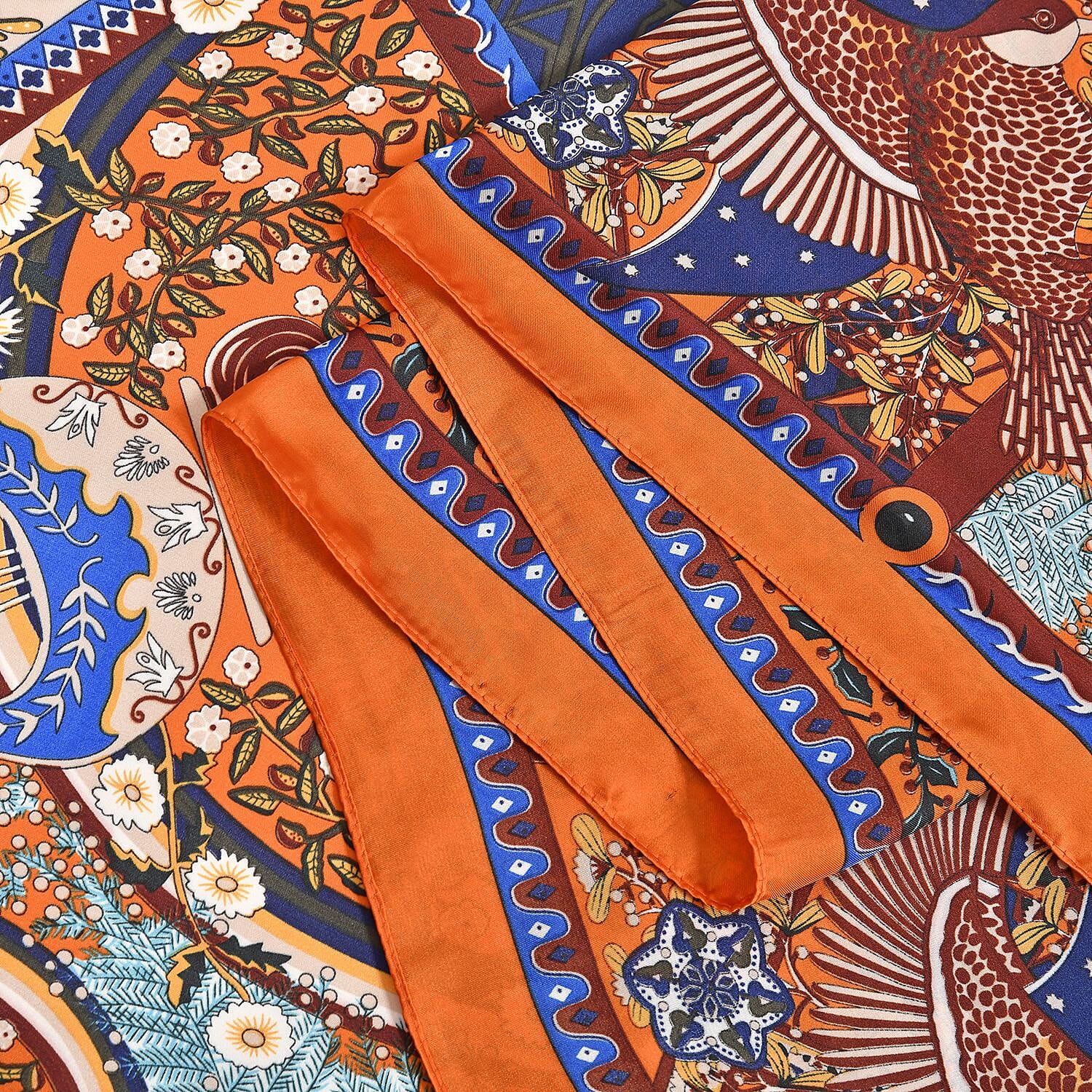 Super Soft Large Satin Swirl Print Sarong-Scarf (Size 180x90 cm) - Blue & Orange