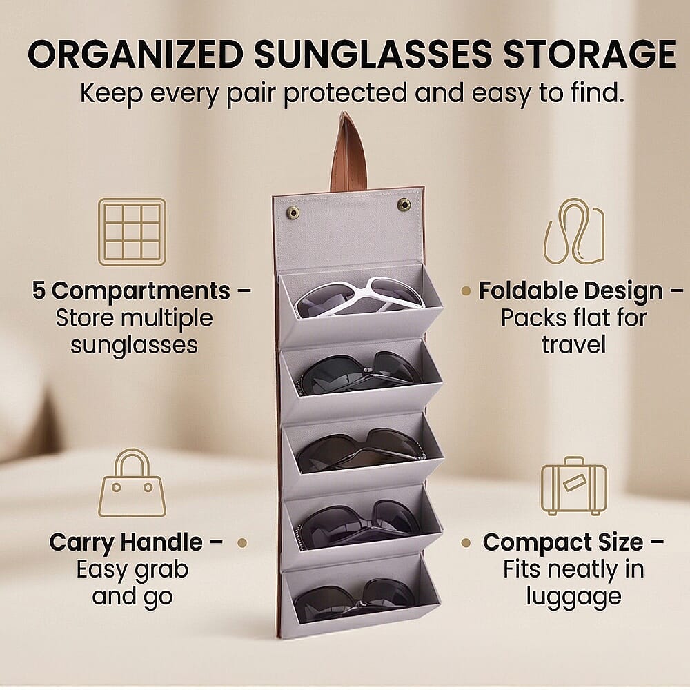 5 Slot Multipurpose Foldable Travel Organizer with Handle (Size 17x13x12 cm) - Brown