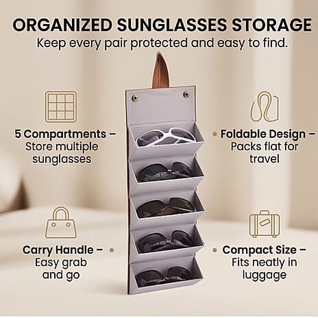 5 Slot Multipurpose Foldable Travel Organizer with Handle (Size 17x13x12 cm) - Brown