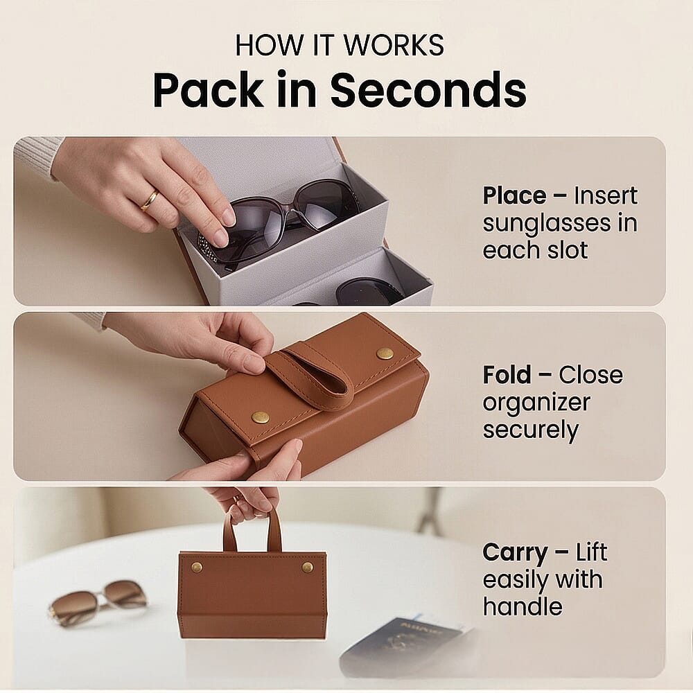 5 Slot Multipurpose Foldable Travel Organizer with Handle (Size 17x13x12 cm) - Brown