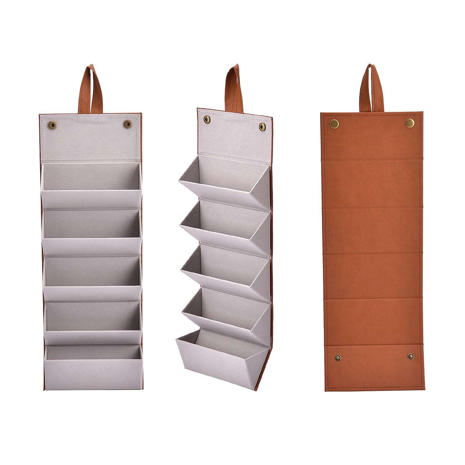 5 Slot Multipurpose Foldable Travel Organizer with Handle (Size 17x13x12 cm) - Brown