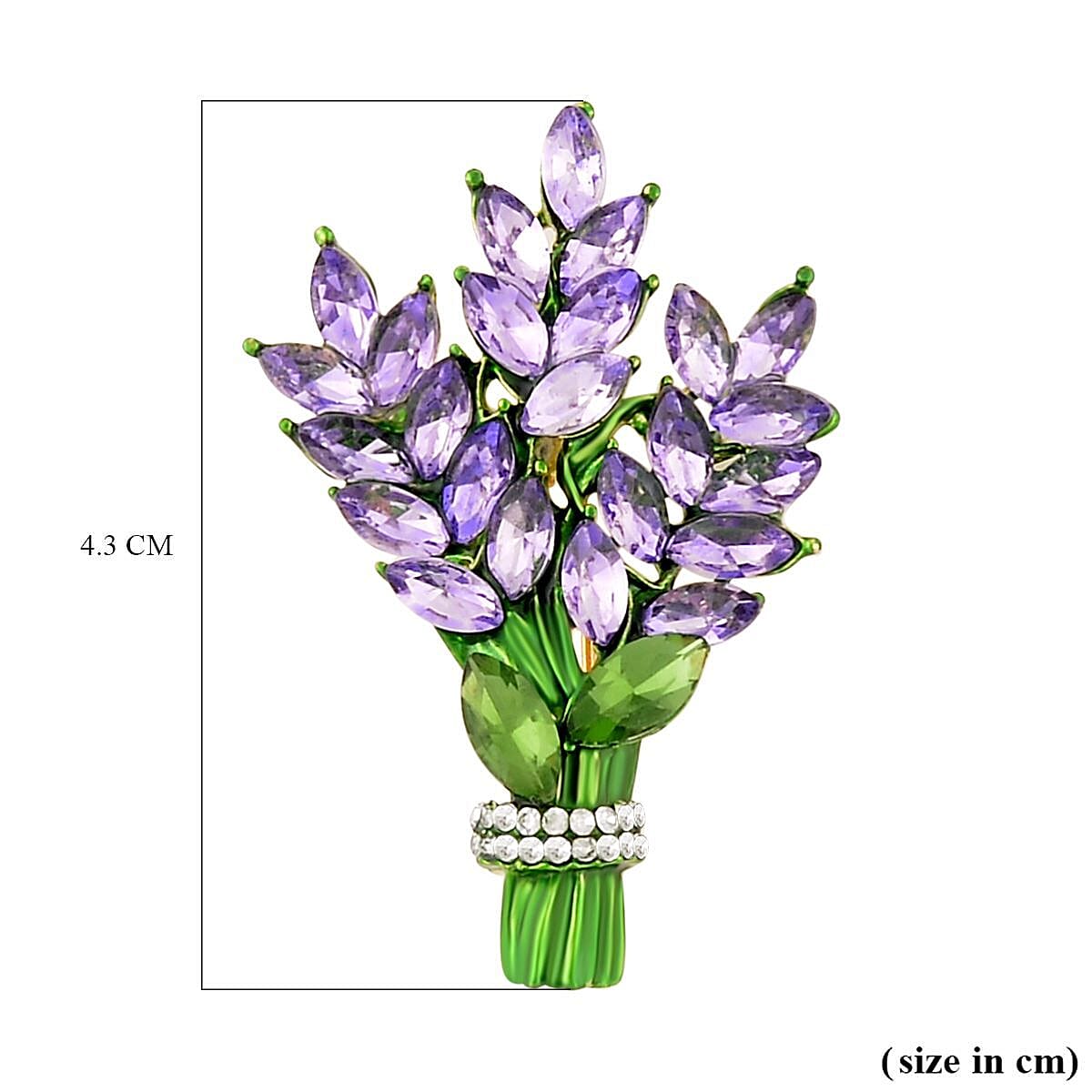 Simulated Green & Purple Sapphire (Marquee) & White Austrian Crystal Leaf Motifs Green Enamelled Brooch in Yellow Gold Tone