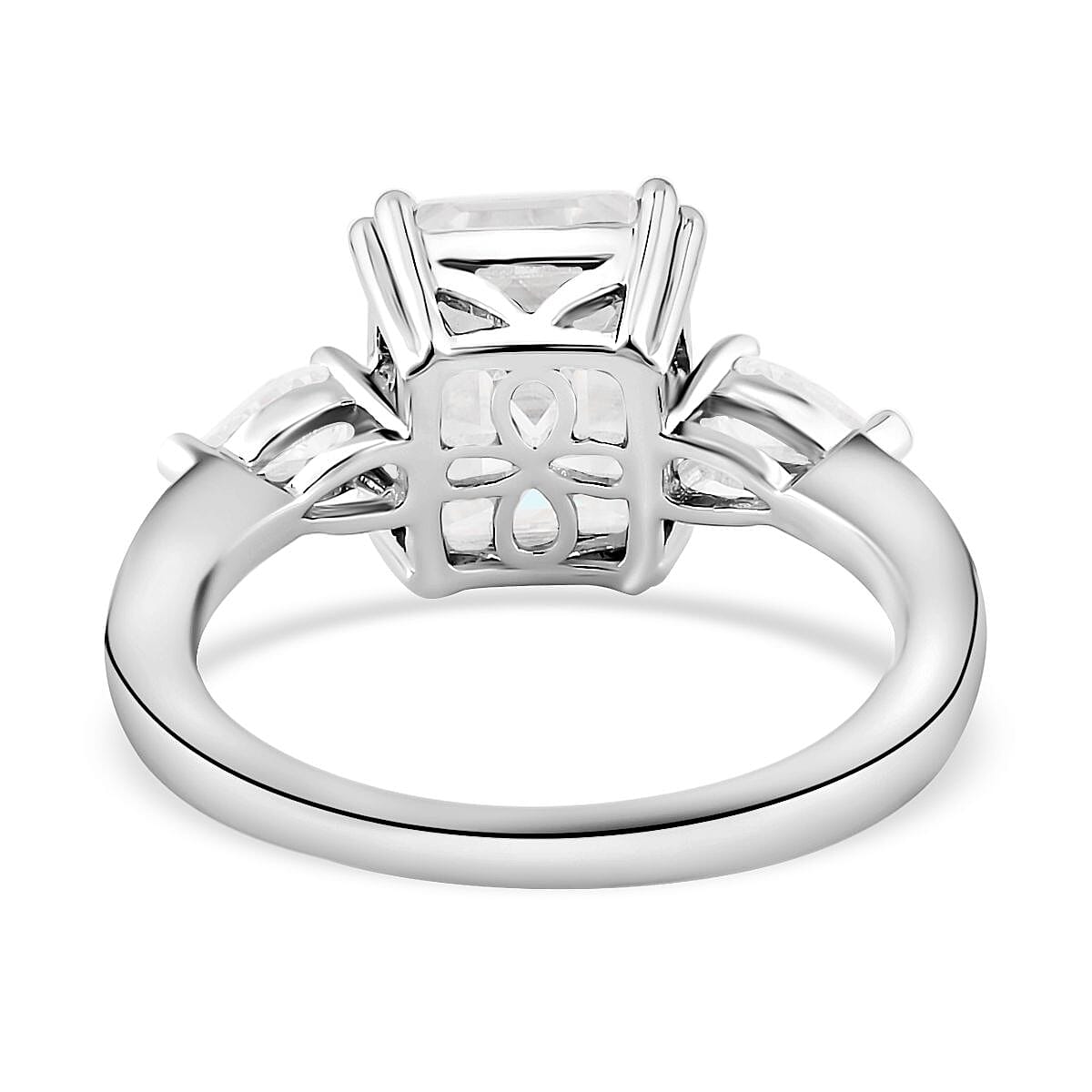 Moissanite Trilogy Ring in Rhodium Overlay Sterling Silver 3.92 Ct Moissanite Trilogy Ring in Rhodium Overlay Sterling Silver 3.92 Ct