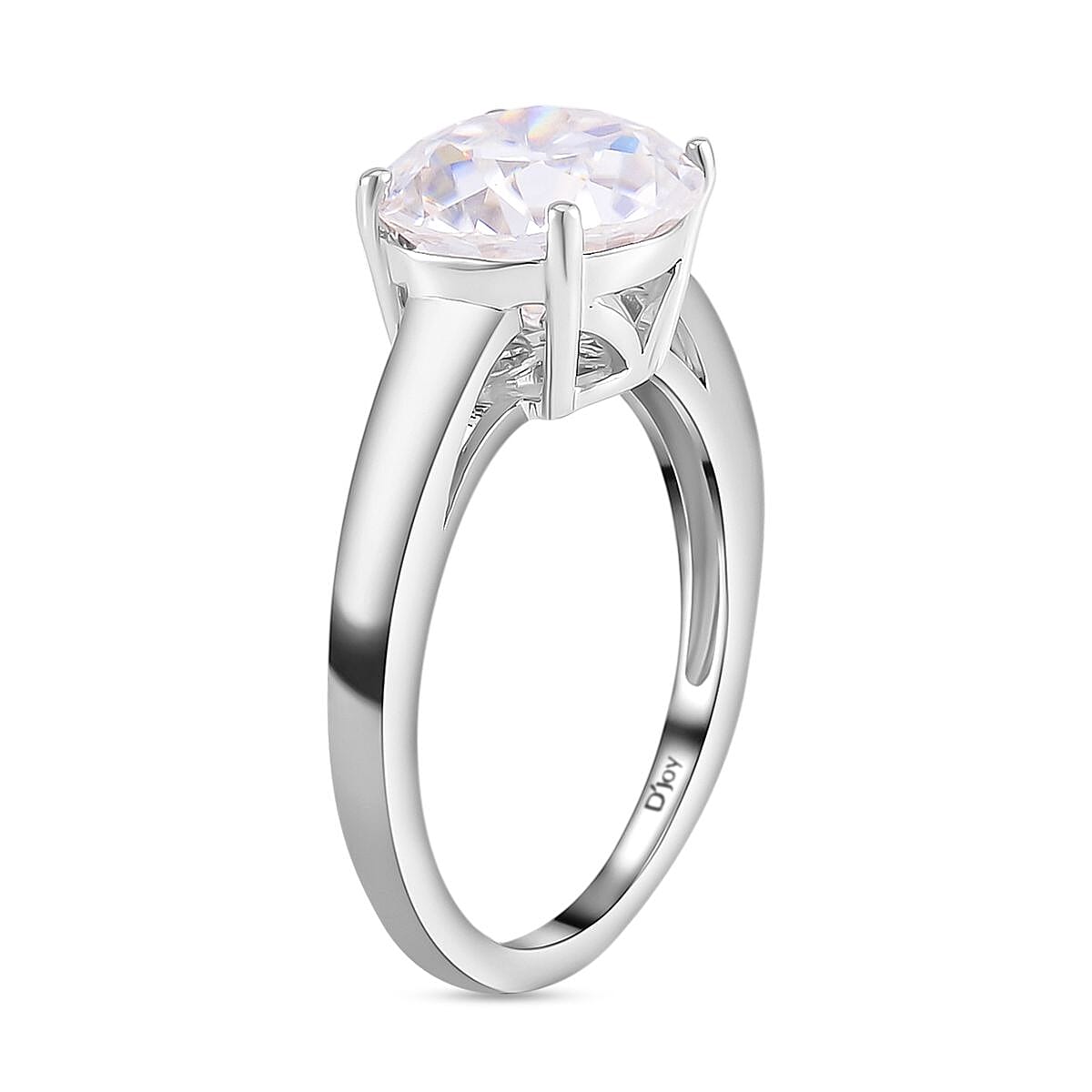 Moissanite Solitaire Ring in Rhodium Overlay Sterling Silver 3.00 Ct