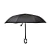 Super Find - Flamingo with Flower Pattern Upside Down Reverse Umbrella with C-Shaped Handle - Wine Red